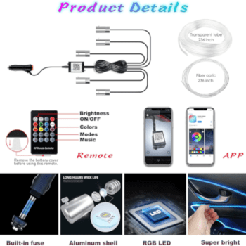 Car LED Interior Strip Ambient Lighting Kit – 12v – 5 In 1 - Image 2
