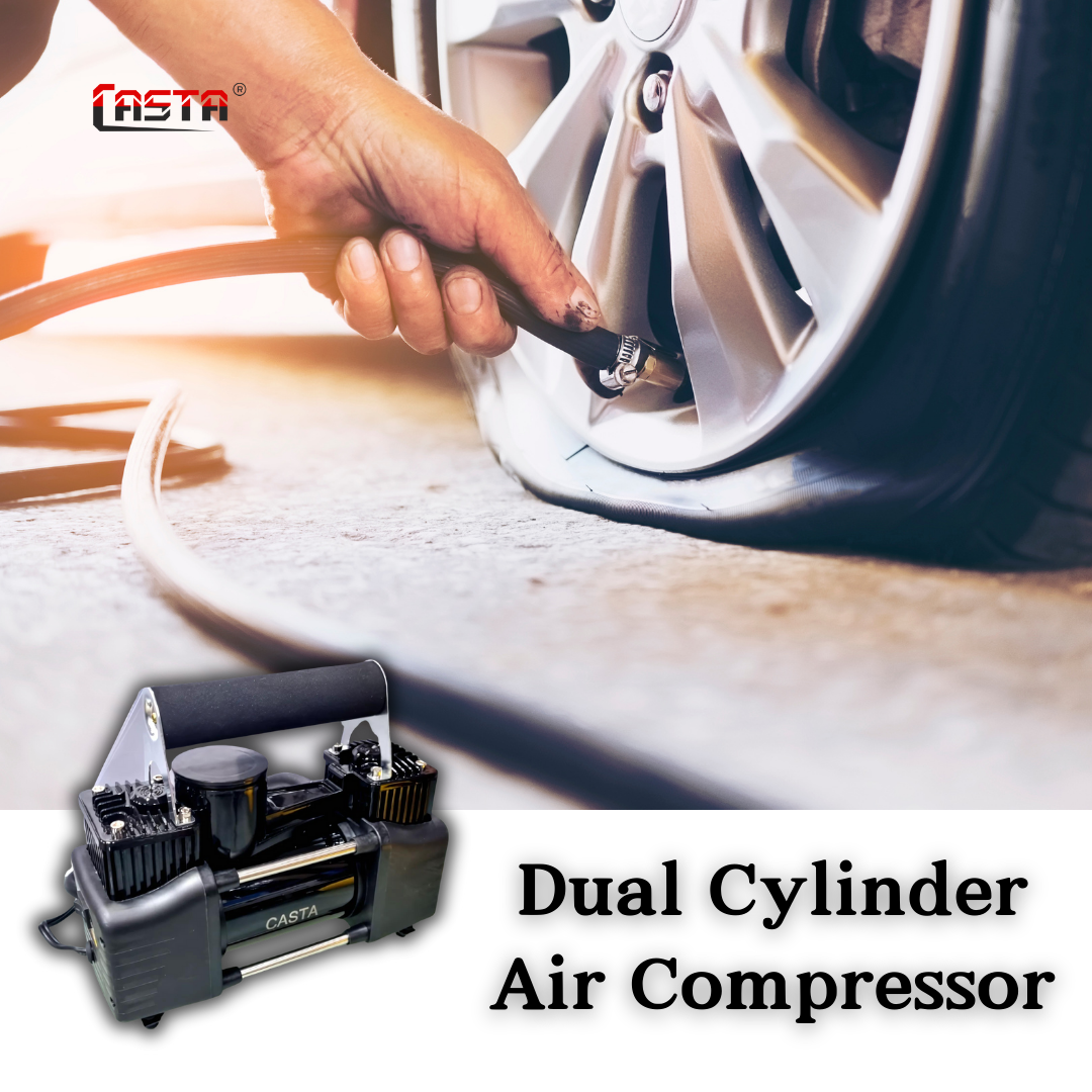 Metal Dual Cylinder Portable Air Compressor Tire Inflator 12 Volt - Image 2