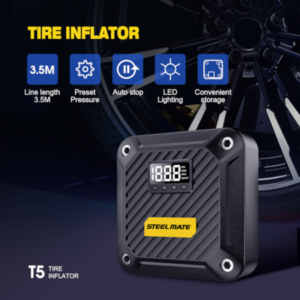 STEELMATE Portable Air Compressor Pump with Digital Pressure Gauge T5 – 12V DC