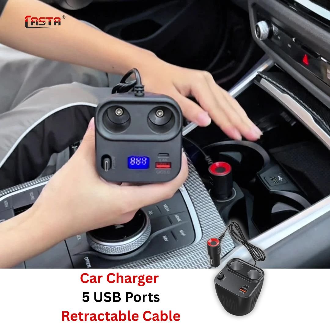 Car Charger Cup 5 USB Ports With Retractable Cable - Image 2