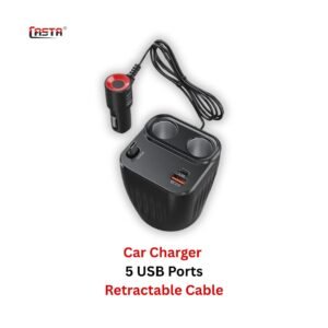 Car Charger Cup 5 USB Ports With Retractable Cable