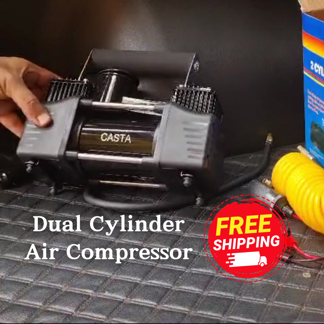 Metal Dual Cylinder Portable Air Compressor Tire Inflator 12 Volt