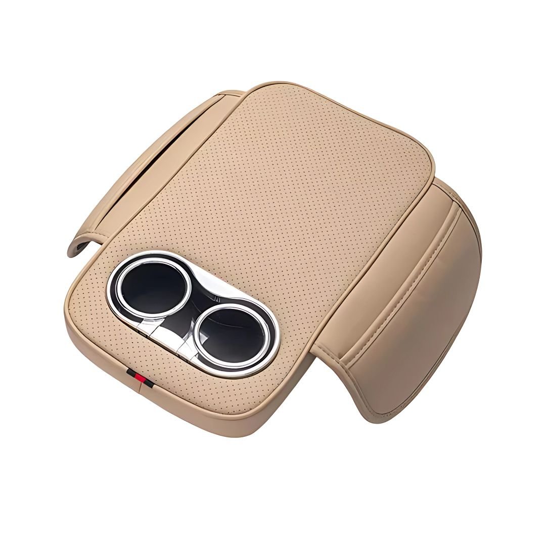 Car Center Console Armrest Cushion with Cup Holder – Beige