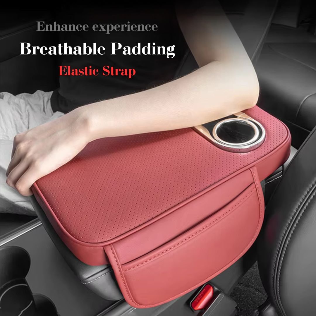 Car Center Console Armrest Cushion with Cup Holder – Beige - Image 5