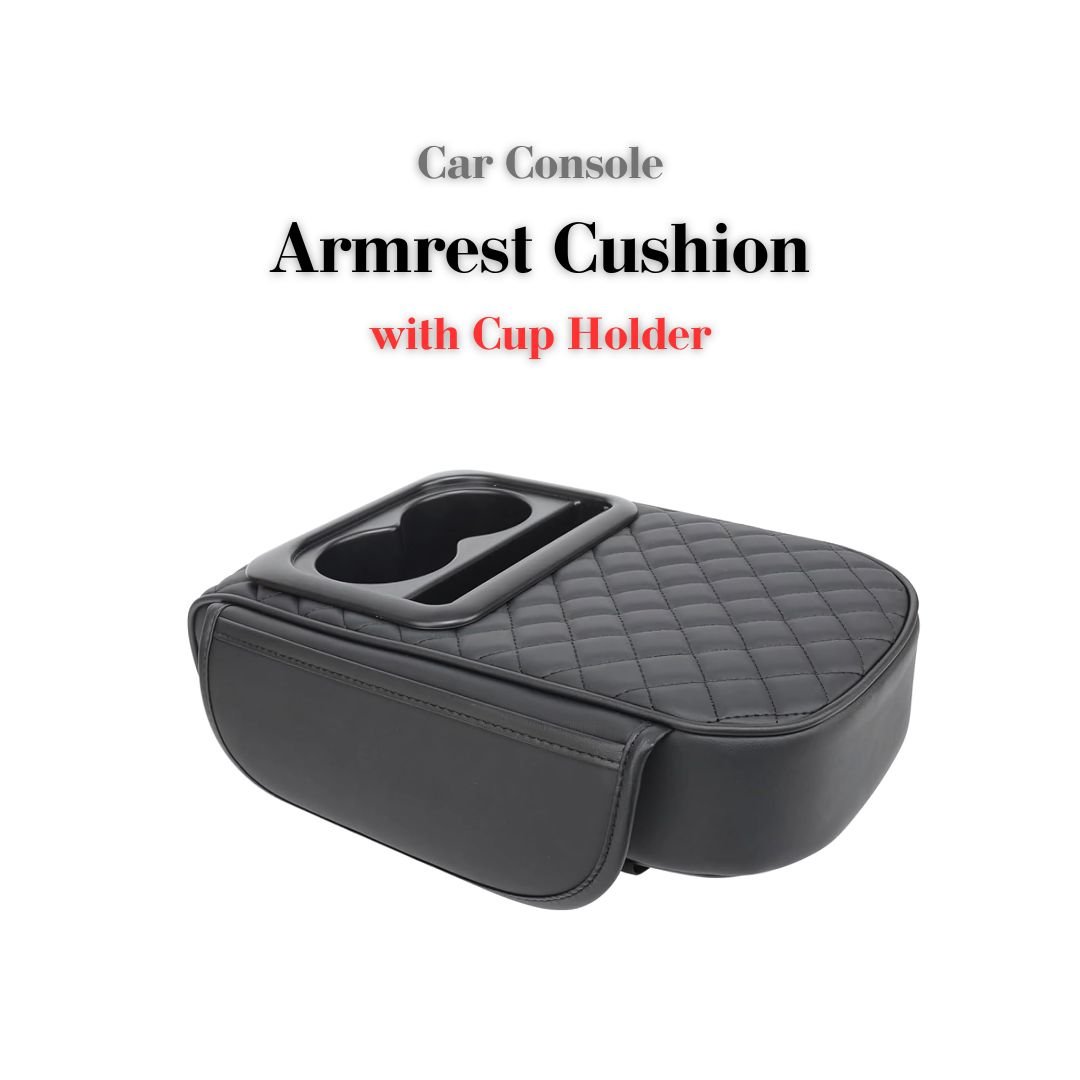 Car Center Console Armrest Cushion with Cup Holder – Beige - Image 3