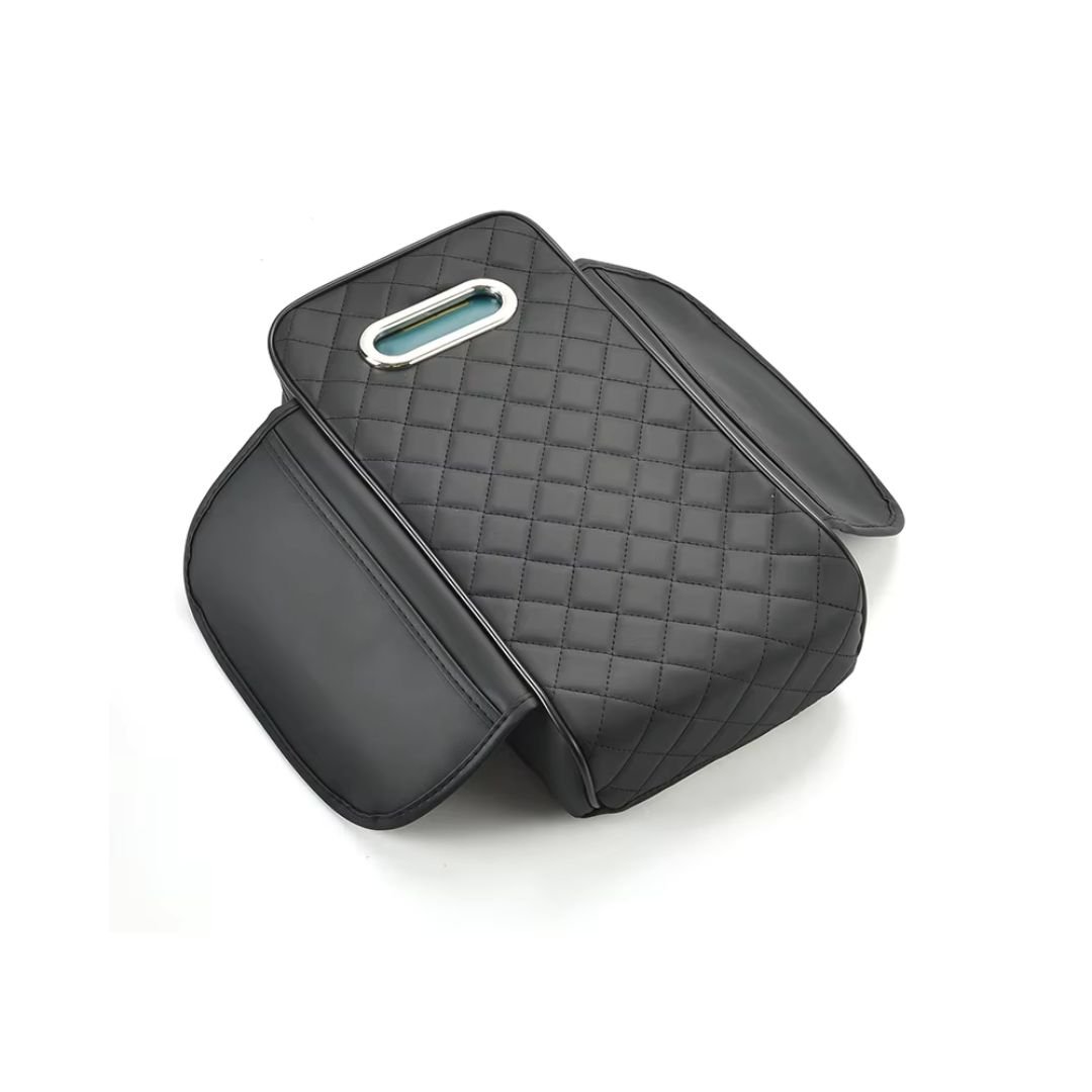 Car Center Console Armrest Cushion with Tissue Box Holder – Black