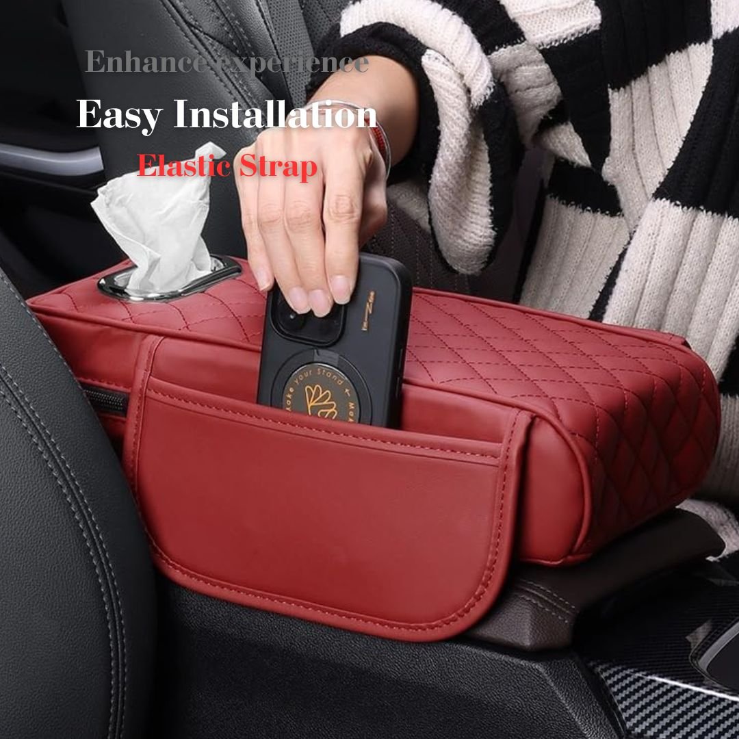 Car Center Console Armrest Cushion with Tissue Box Holder – Beige - Image 7
