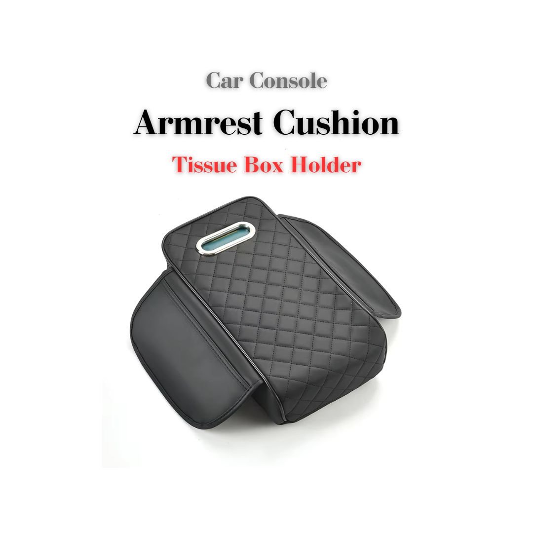 Car Center Console Armrest Cushion with Tissue Box Holder – Beige - Image 2