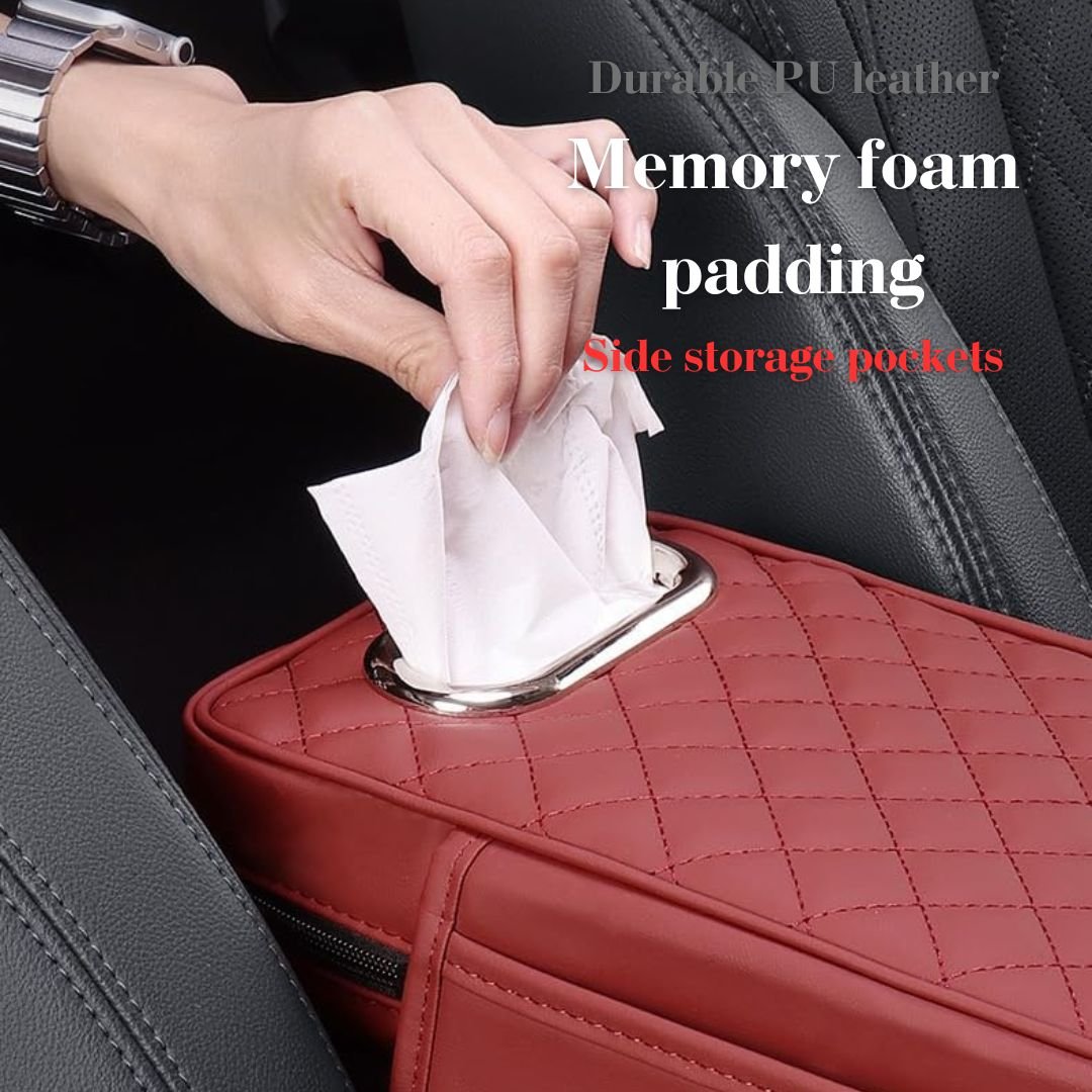 Car Center Console Armrest Cushion with Tissue Box Holder – Beige - Image 4
