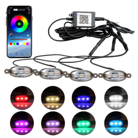 Led 7 Color Grill Lights 4Pcs Smoke Lens Smartphone APP Control/Music/Timing/Flashing Strobe Modes - Image 2