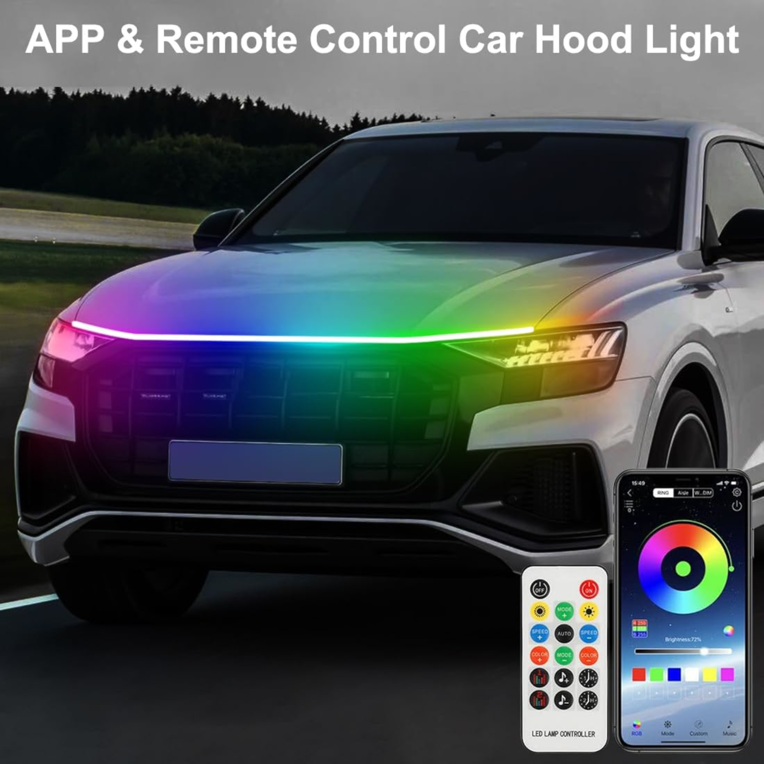 Dynamic Multi Color LED Car Hood Strip Lights – 12V - Image 2