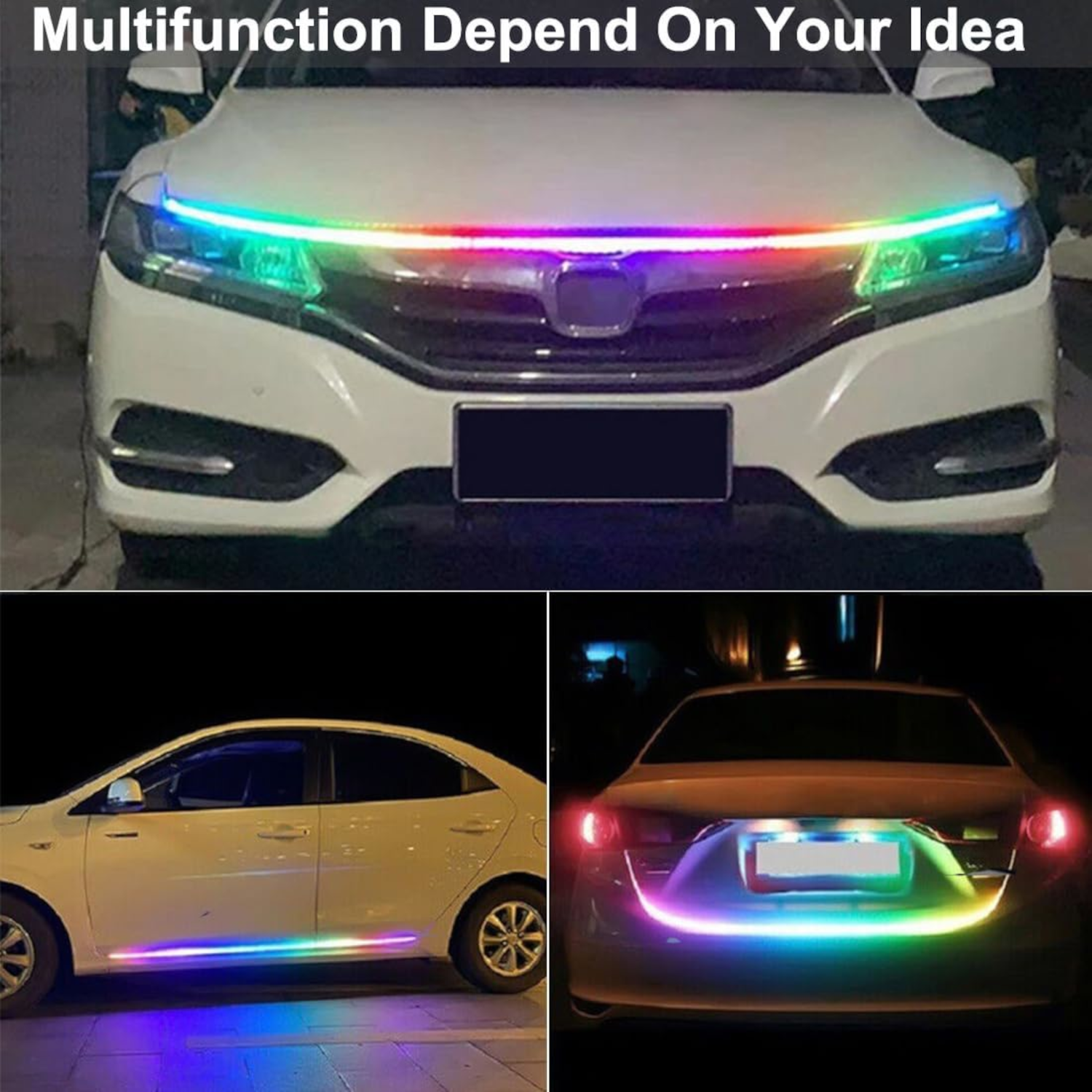 Dynamic Multi Color LED Car Hood Strip Lights – 12V - Image 5