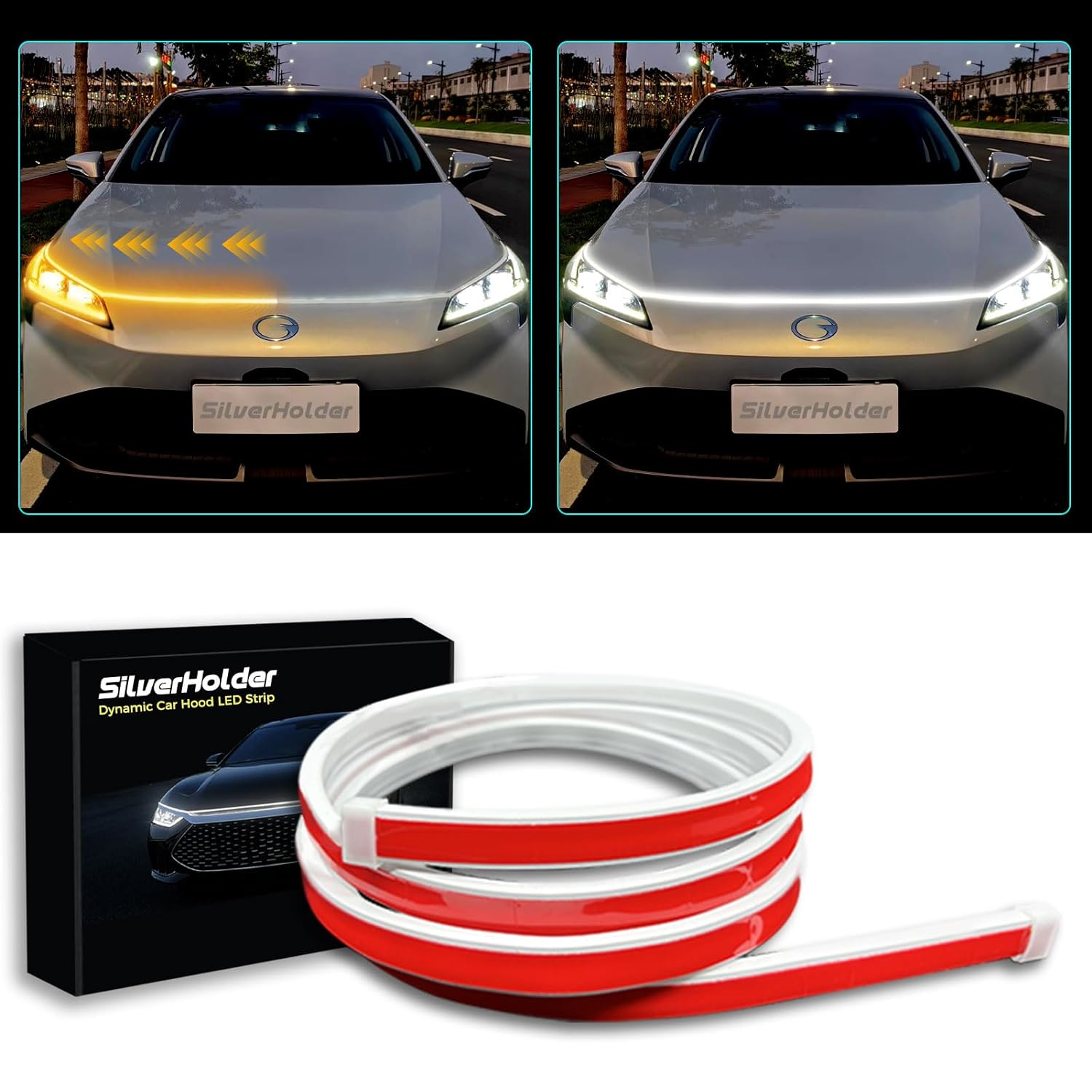 Dynamic White Amber LED Car Hood Strip Lights – 12V