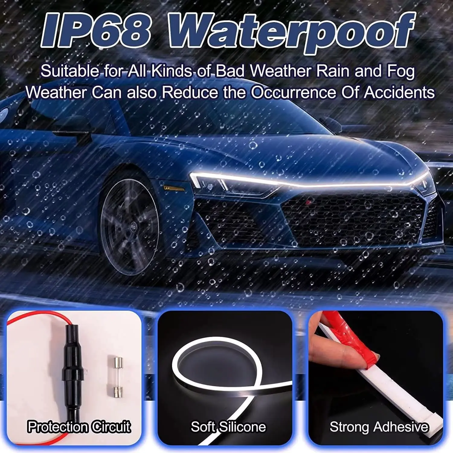 Dynamic White Amber LED Car Hood Strip Lights – 12V - Image 2