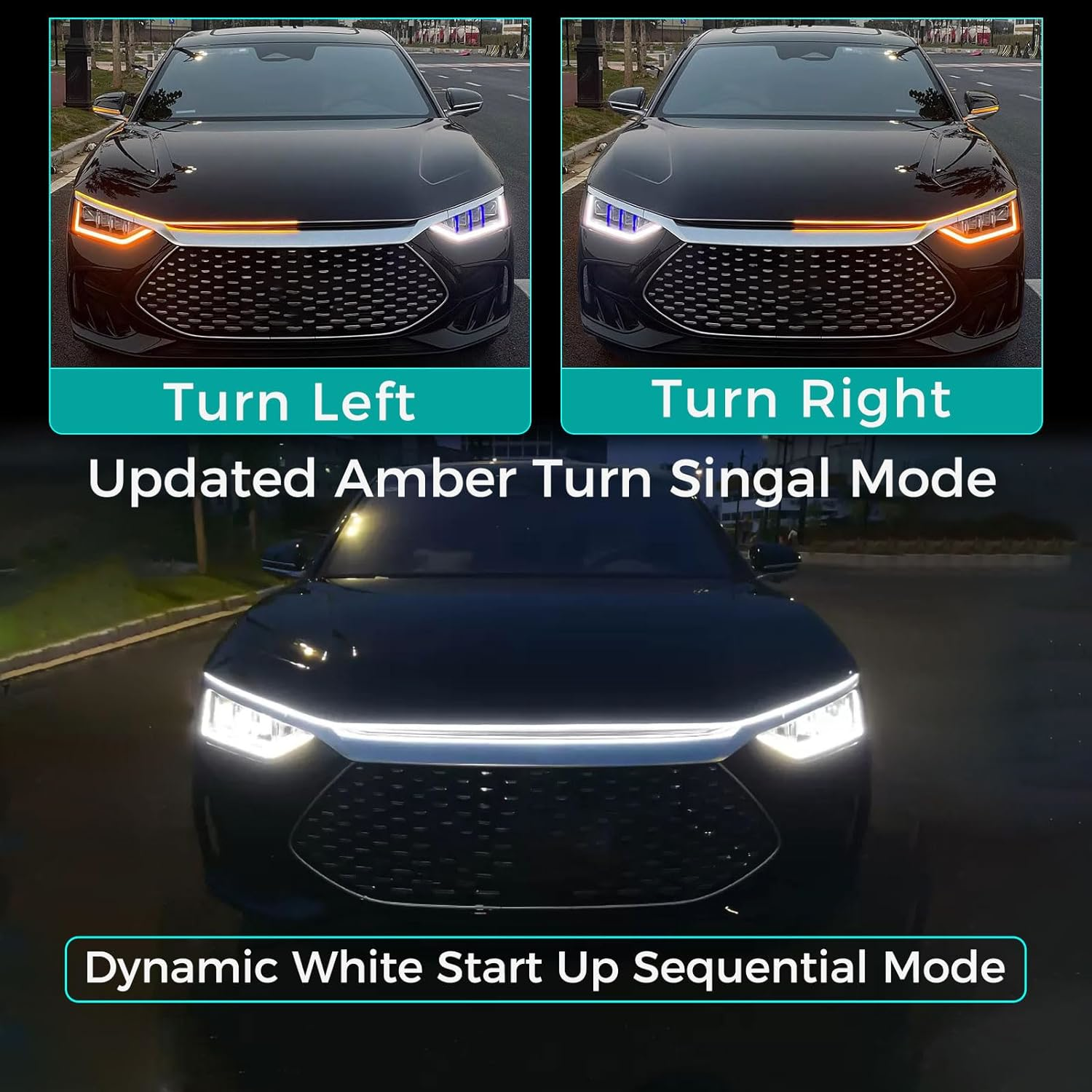 Dynamic White Amber LED Car Hood Strip Lights – 12V - Image 3