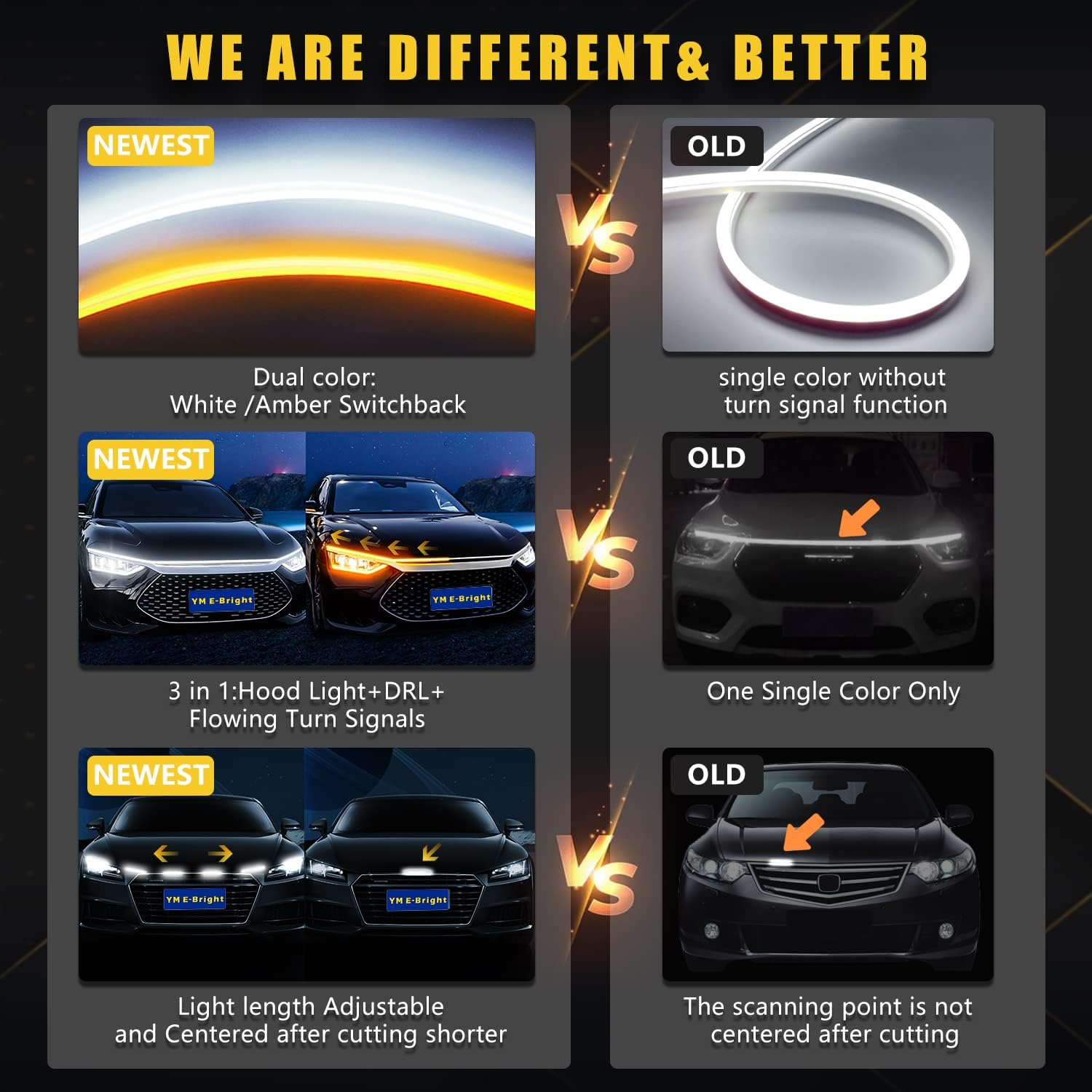 Dynamic White Amber LED Car Hood Strip Lights – 12V - Image 6