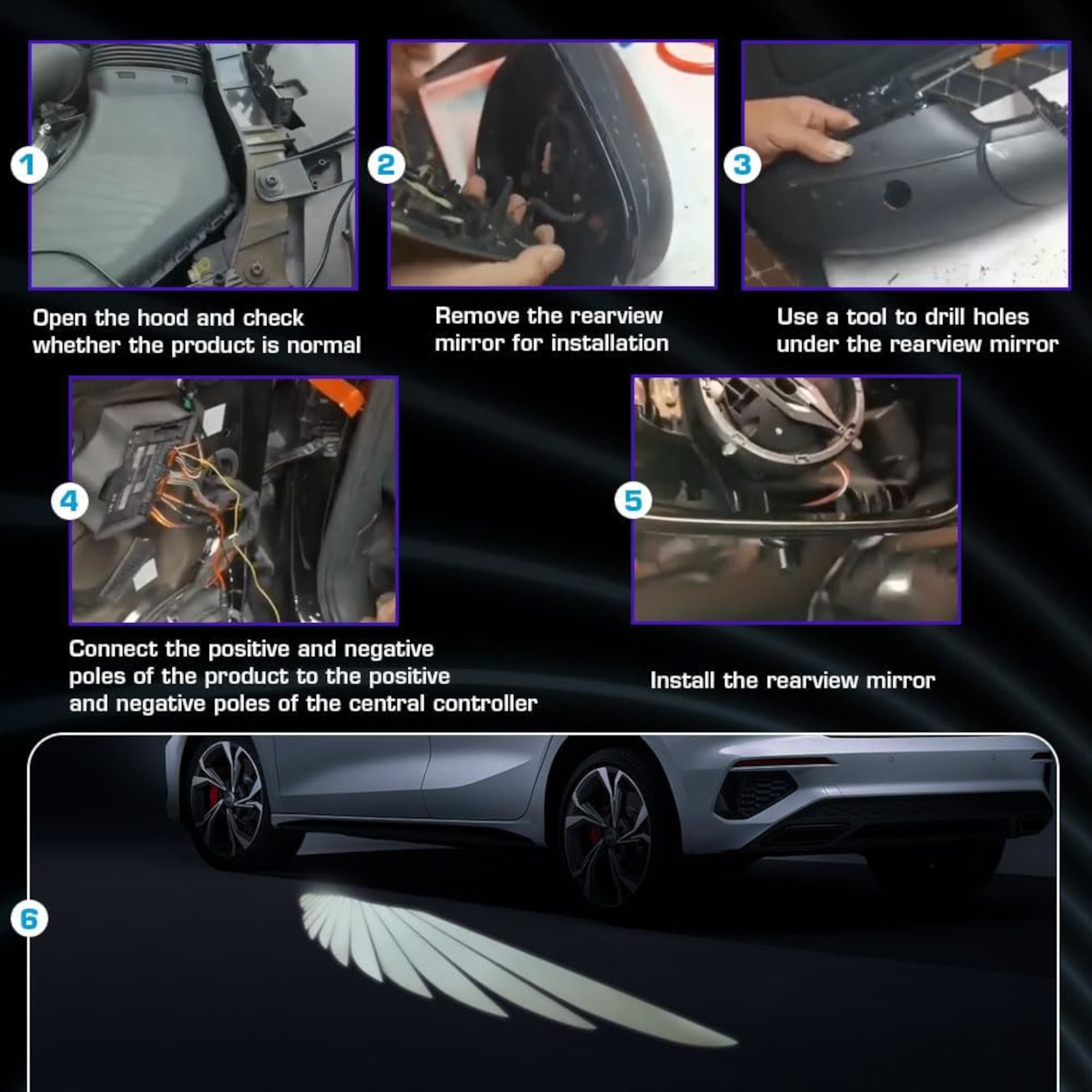 Car Side Rearview Mirror Dynamic Angel Wings Projection Light - Image 10
