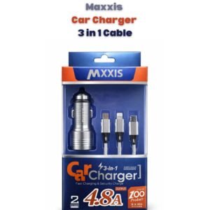 Maxxis Car Dual USB mobile Charger With 3 in 1 Cable – 4.8A – 12v/24v