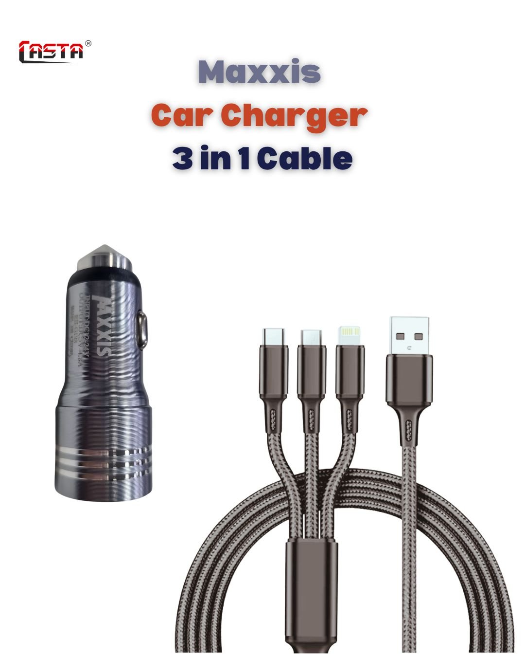 Maxxis Car Dual USB mobile Charger With 3 in 1 Cable – 4.8A – 12v/24v - Image 7