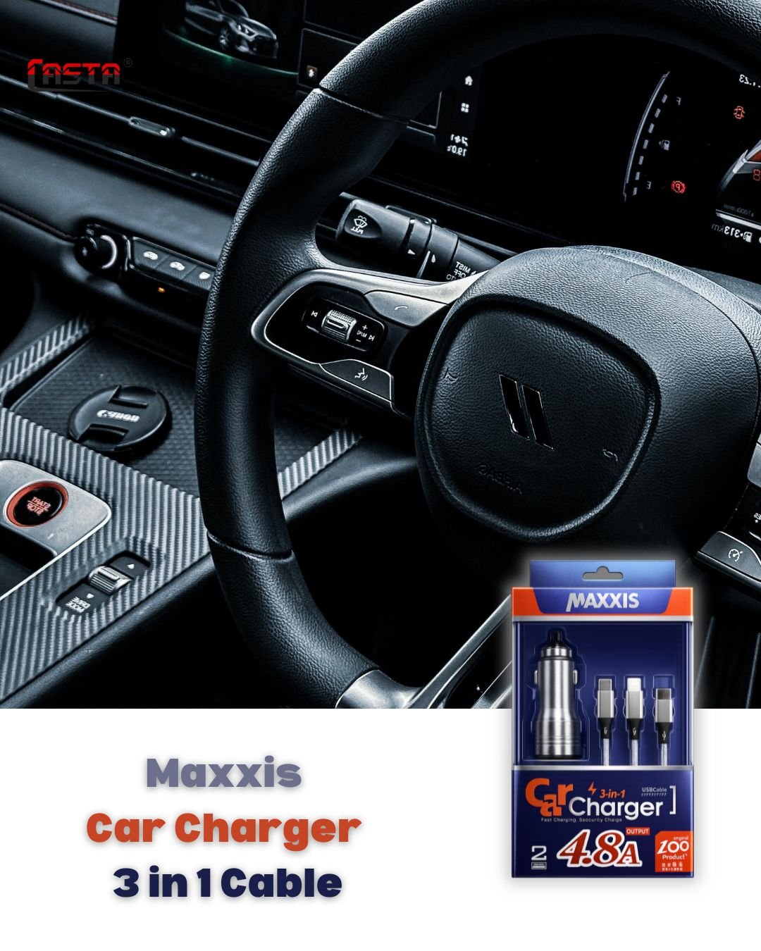 Maxxis Car Dual USB mobile Charger With 3 in 1 Cable – 4.8A – 12v/24v - Image 5
