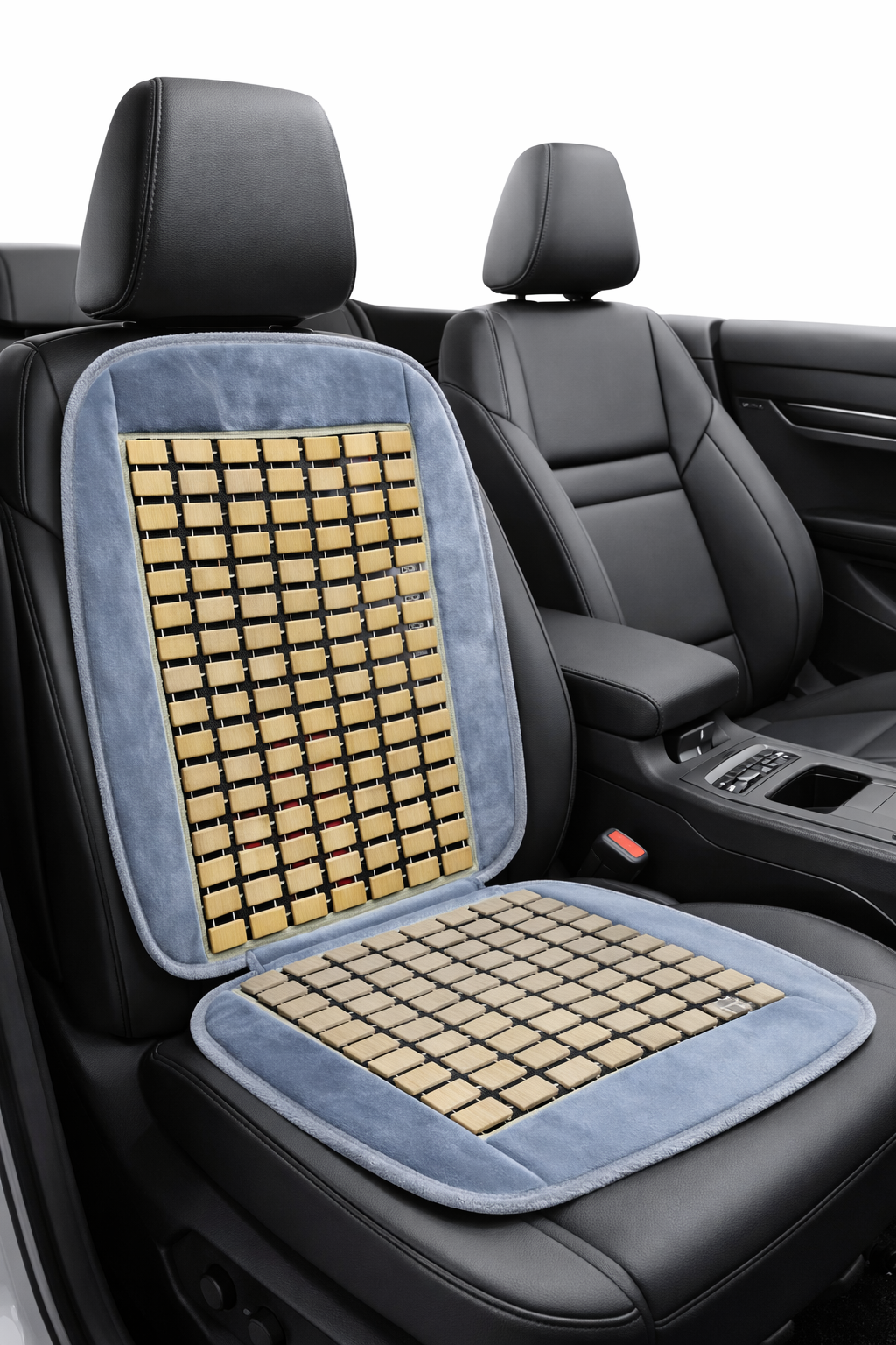 Plush Velvet Flat Massage Wooden Bead Car Seat Cover – Grey - Image 2