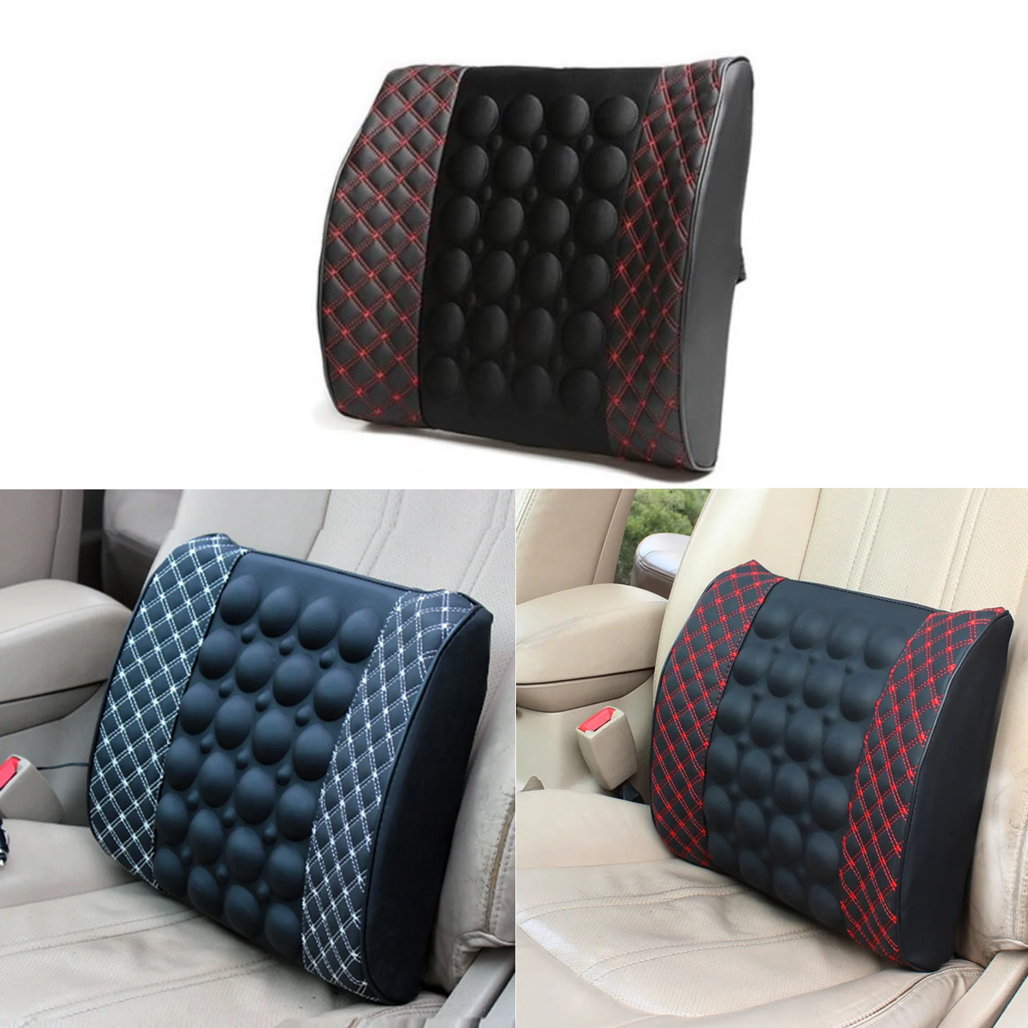 Car Lumber Support Cushion With Massage -Embroidery White - Image 6