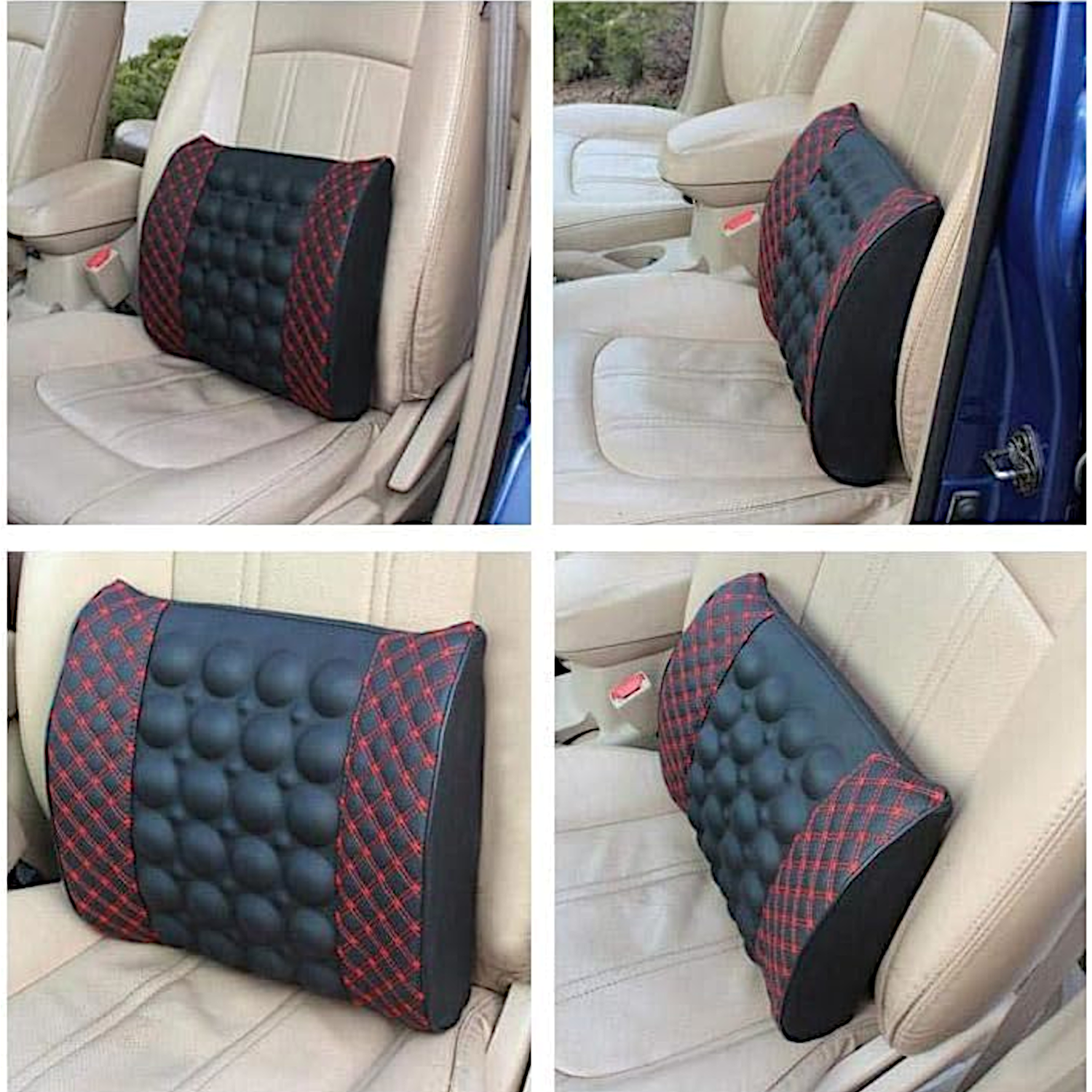 Car Lumber Support Cushion With Massage -Embroidery Red - Image 4