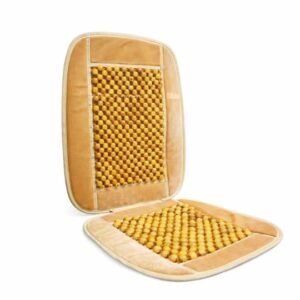 Plush Velvet Round Massage Wooden Bead Car Seat Cover – Beige – 2pcs