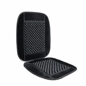 Plush Velvet Round Massage Wooden Bead Car Seat Cover – Black – 2pcs