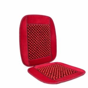 Plush Velvet Round Massage Wooden Bead Car Seat Cover – Maroon – 2pcs
