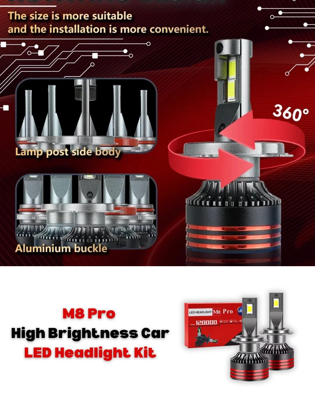 M8 Pro High Brightness Car LED Headlight Kit 55W 12000LM IP68 CSP Chip H11 - Image 7