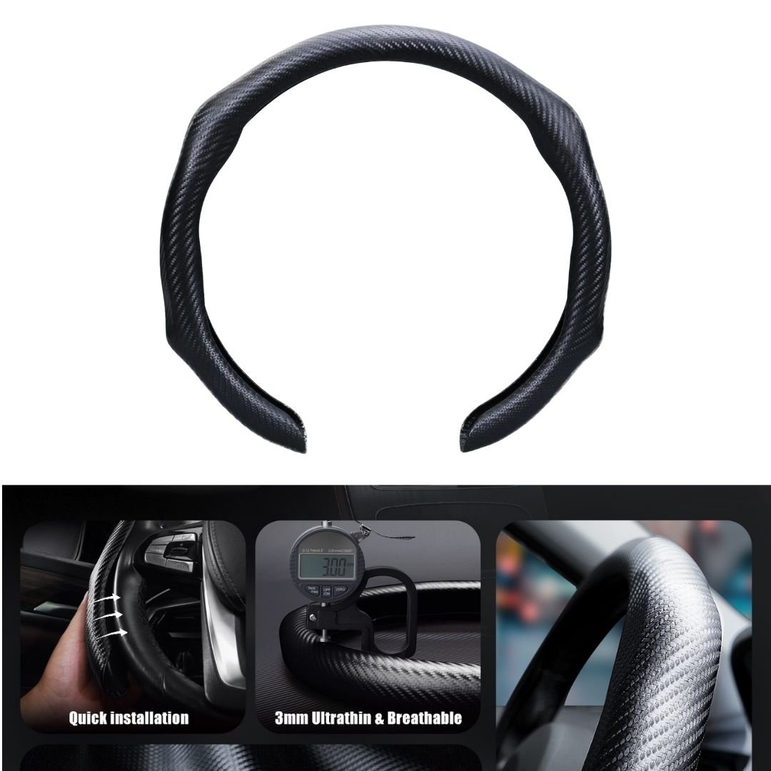 5D Matte Carbon Fiber Car Steering Wheel Cover – Black/Red - Image 4