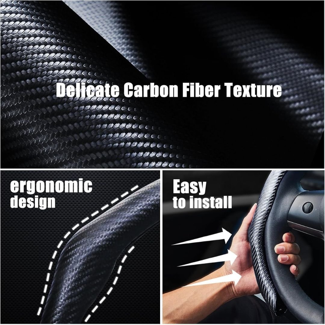 5D Matte Carbon Fiber Car Steering Wheel Cover – Black/Red - Image 5