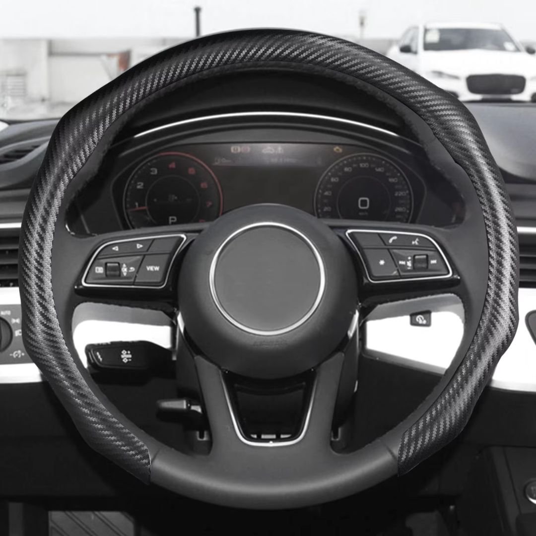 5D Matte Carbon Fiber Car Steering Wheel Cover – Black/Red - Image 6