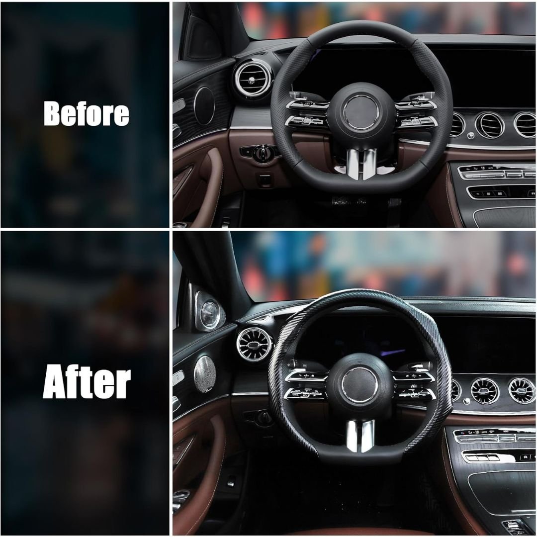 5D Matte Carbon Fiber Car Steering Wheel Cover – Black/Red - Image 7