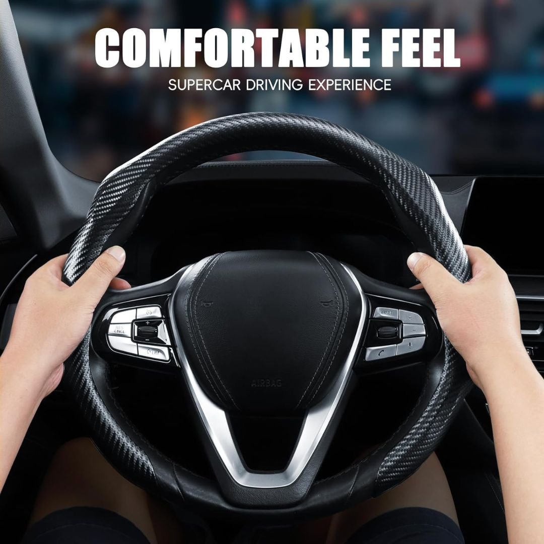5D Matte Carbon Fiber Car Steering Wheel Cover – Black/Red - Image 8