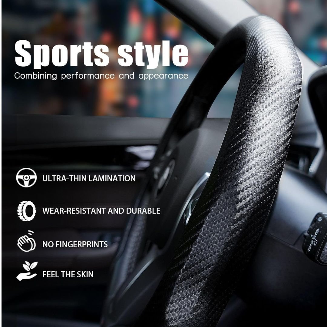 5D Matte Carbon Fiber Car Steering Wheel Cover – Black/Red - Image 9