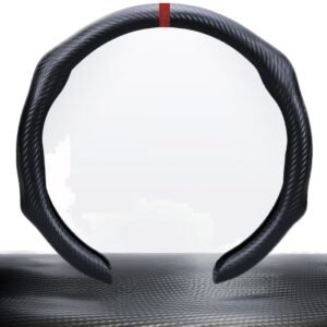 5D Matte Carbon Fiber Car Steering Wheel Cover – Black/Red