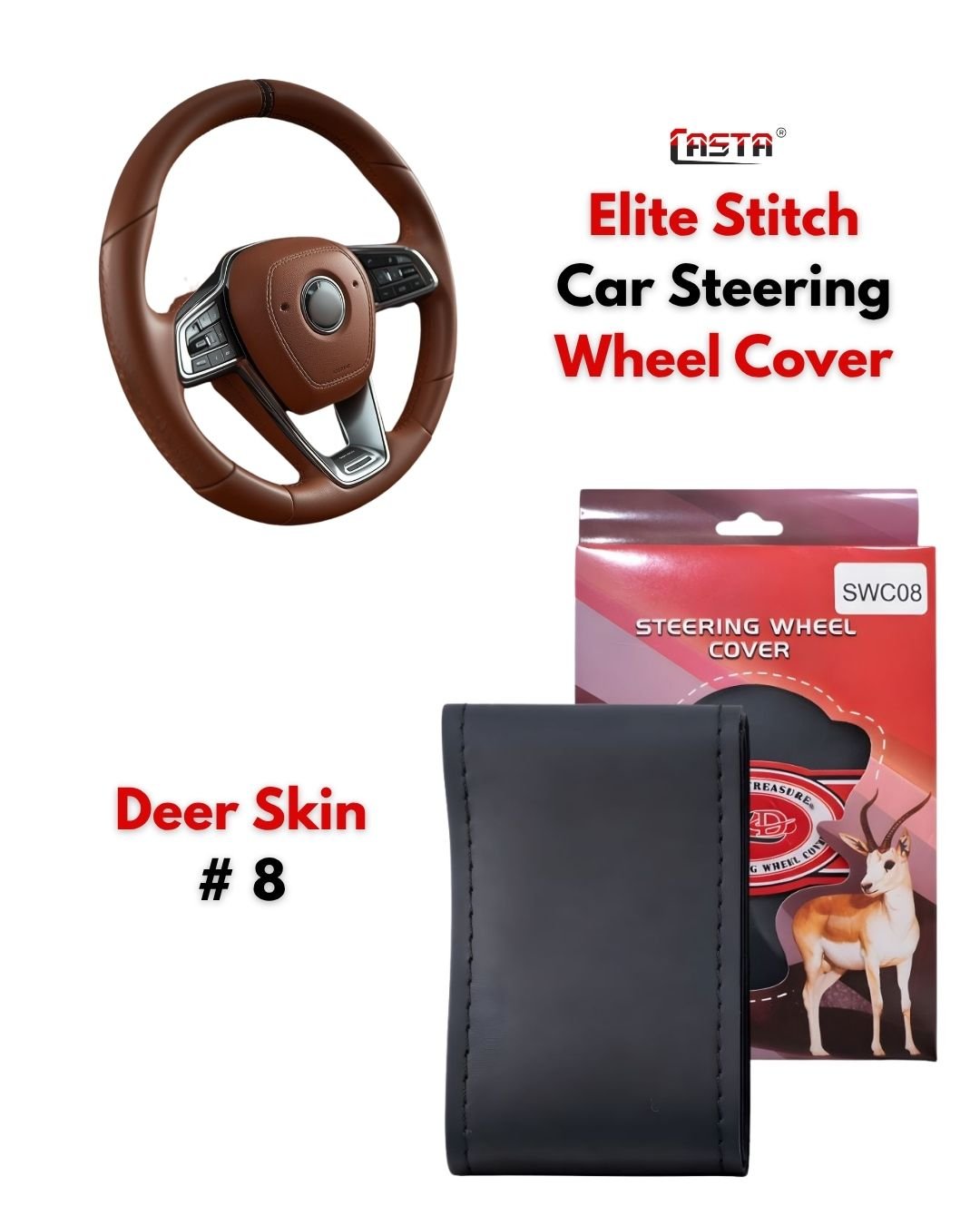 Elite Stitch Car Steering Wheel Protector Cover – Deer Skin #08