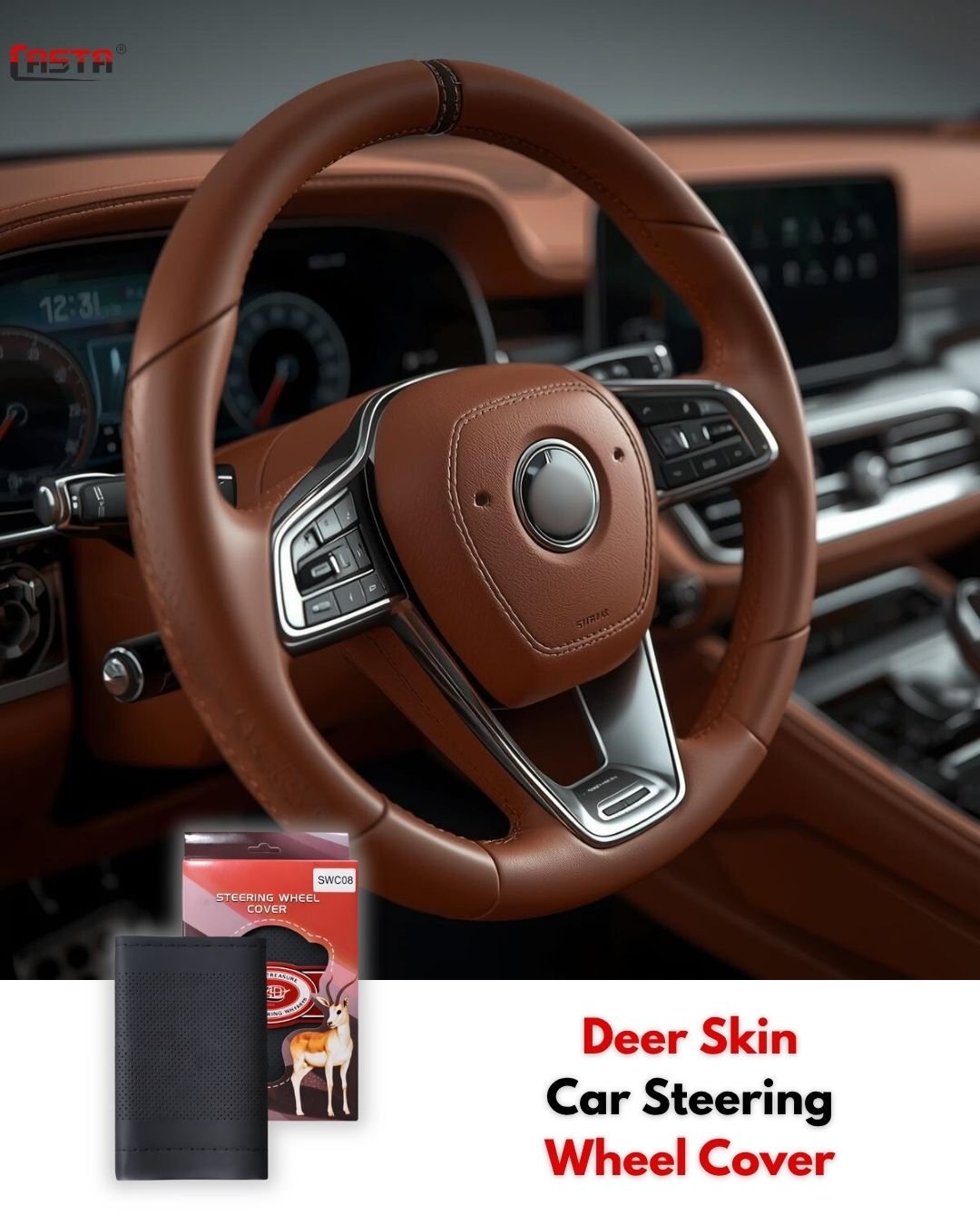 Elite Stitch Car Steering Wheel Protector Cover – Deer Skin #08 - Image 3