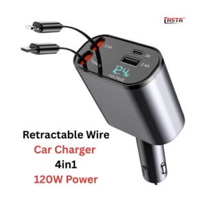 Retractable Wire Car Charger 4in1 – 120W Power